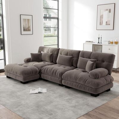 OEM Canapé D'Angle Modulable Luxueux - Canapé Nuage Surdimensionné En Forme De L Pour Salon, Canapé-lit Profond Avec Pouf, Chenille Marron - Publicité OEM Canapé D'Angle Modulable Luxueux - Canapé Nuage Surdimensionné En Forme De L Pour Salon, Canapé-lit Profond Avec Pouf, Chenille Marron - Publicité