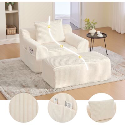 ACKERMAN Fauteuil Individuel Extra Grand En Tissu Cord Avec Repose-pieds, Poches Latérales Et Coussins Fauteuil Sans Cadre Emballé Individuellement Avec Capitonage Moelleux Sans Montage, Idéal Pour Se Détend - Publicité ACKERMAN Fauteuil Individuel Extra Grand En Tissu Cord Avec Repose-pieds, Poches Latérales Et Coussins Fauteuil Sans Cadre Emballé Individuellement Avec Capitonage Moelleux Sans Montage, Idéal Pour Se Détend - Publicité