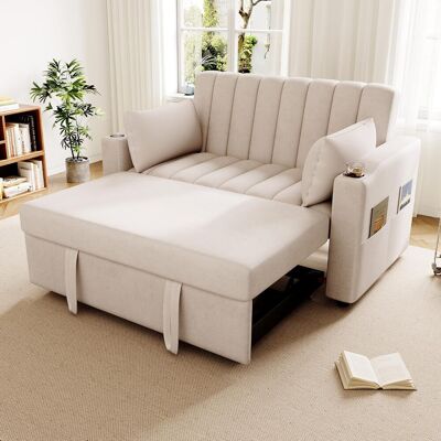 Acavallo Canapé Droit Convertible 2 Places Style Moderne Avec Fonction Lit Et Porte-gobelet - Revêtement Coton - Gris - Publicité Acavallo Canapé Droit Convertible 2 Places Style Moderne Avec Fonction Lit Et Porte-gobelet - Revêtement Coton - Gris - Publicité
