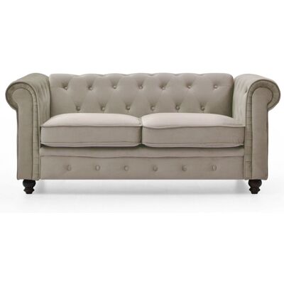 MENZZO Grand Canapé 2 Places Chesterfield Velours Taupe - Publicité MENZZO Grand Canapé 2 Places Chesterfield Velours Taupe - Publicité