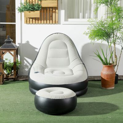 OEM Canapé Gonflable & Repose-pieds - Tissu Aspect Peluche Doux & Porte-gobelet, Gris - Publicité OEM Canapé Gonflable & Repose-pieds - Tissu Aspect Peluche Doux & Porte-gobelet, Gris - Publicité