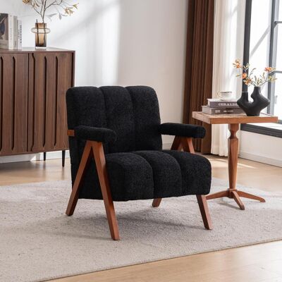 OEM Fauteuil D'Appoint Bouclé Avec Structure En Bois, Pour Salon Ou Chambre, Noir - Publicité OEM Fauteuil D'Appoint Bouclé Avec Structure En Bois, Pour Salon Ou Chambre, Noir - Publicité