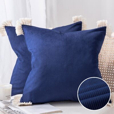 OEM Lot De 2 Housses De Coussin Carrées Phantoscope En Velours Côtelé Doux Et Coton À Pompons, Couleur Unie, Idéales Pour Décorer Un Canapé, 45,7 Cm X 45,7 Cm, Bleu Marine. Publicité OEM Lot De 2 Housses De Coussin Carrées Phantoscope En Velours Côtelé Doux Et Coton À Pompons, Couleur Unie, Idéales Pour Décorer Un Canapé, 45,7 Cm X 45,7 Cm, Bleu Marine. Publicité