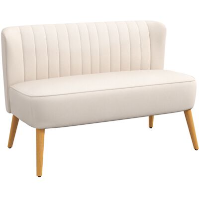 VOENCSU Canapé 2 places Style Rétro, Pieds En Bois, 117 × 56,5 × 77 cm, Blanc Crème - Publicité VOENCSU Canapé 2 places Style Rétro, Pieds En Bois, 117 × 56,5 × 77 cm, Blanc Crème - Publicité