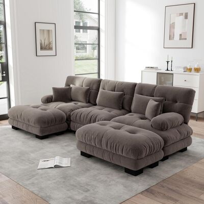 OEM Canapé D'Angle Modulable Luxueux - Canapé Nuage Surdimensionné En Forme De U Pour Salon, Canapé-lit Convertible À Assise Profonde Avec Pouf, Marron Chenille - Publicité OEM Canapé D'Angle Modulable Luxueux - Canapé Nuage Surdimensionné En Forme De U Pour Salon, Canapé-lit Convertible À Assise Profonde Avec Pouf, Marron Chenille - Publicité
