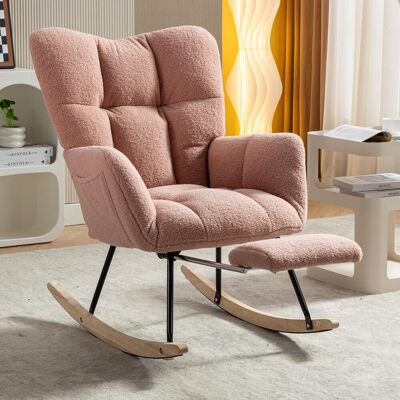 OEM 009b Nouveau Fauteuil À Bascule Moderne Avec Rembourrage Et Tissu Peluche, Repose-pieds Extensible, Rose - Publicité OEM 009b Nouveau Fauteuil À Bascule Moderne Avec Rembourrage Et Tissu Peluche, Repose-pieds Extensible, Rose - Publicité