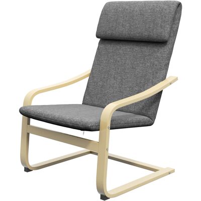 OEM Fauteuil Avec Appui-tête Et Accoudoirs, Revêtement Aspect Lin, Structure En Bois, Gris Et Naturel - Publicité OEM Fauteuil Avec Appui-tête Et Accoudoirs, Revêtement Aspect Lin, Structure En Bois, Gris Et Naturel - Publicité