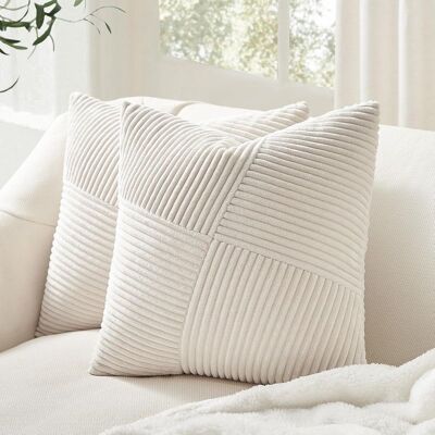 Vision Housse De Coussin 45x45 Cm En Velours Côtelé Super Doux Crème Blanc,housse Coussin Canape Motif À Rayures Patchwork Coussin Canapé Decoration Maison Salon Chambre Pour Canapé Lot De 2 - Publicité Vision Housse De Coussin 45x45 Cm En Velours Côtelé Super Doux Crème Blanc,housse Coussin Canape Motif À Rayures Patchwork Coussin Canapé Decoration Maison Salon Chambre Pour Canapé Lot De 2 - Publicité