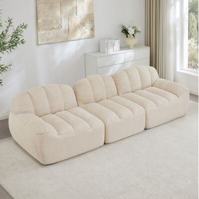 BEAOK Canapé Modulable 3 Places En Tissu Polaire Granulé Beige Blanc, Avec Ottoman, Sans Structure Rigide - Publicité BEAOK Canapé Modulable 3 Places En Tissu Polaire Granulé Beige Blanc, Avec Ottoman, Sans Structure Rigide - Publicité