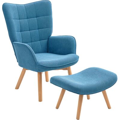 ACKERMAN Fauteuil Avec Repose-pieds, Fauteuil Avec Haut Dossier, Pieds En Bois, Fauteuil Lounge Avec Capitonnage, Aspect Velours Côtelé, Pour Salon, Bleu - Publicité ACKERMAN Fauteuil Avec Repose-pieds, Fauteuil Avec Haut Dossier, Pieds En Bois, Fauteuil Lounge Avec Capitonnage, Aspect Velours Côtelé, Pour Salon, Bleu - Publicité