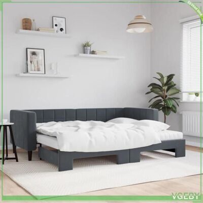 OEM Lit De Jour Avec Lit Gigogne - Modèle 3196709 - Velours Gris Foncé - 2 Matelas 80x200x10 Cm - Convertible En Lit Double - Publicité OEM Lit De Jour Avec Lit Gigogne - Modèle 3196709 - Velours Gris Foncé - 2 Matelas 80x200x10 Cm - Convertible En Lit Double - Publicité