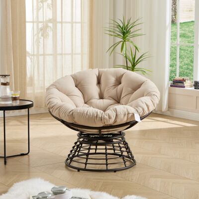 WISHDOR Chaise Pivotante À 360°avec Coussin Épais, En Acier Et Rotin Pe, Style Moderne, Beige - Publicité WISHDOR Chaise Pivotante À 360°avec Coussin Épais, En Acier Et Rotin Pe, Style Moderne, Beige - Publicité