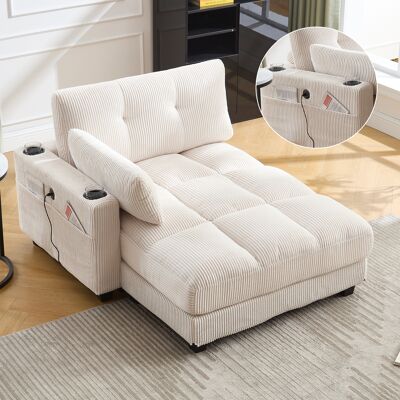 DEVOKO Fauteuil Confortable Avec Revêtement Doux, Appui-tête Et 3 Porte-gobelets, Poche Latérale. Pour Salon Et Chambre. Beige - Publicité DEVOKO Fauteuil Confortable Avec Revêtement Doux, Appui-tête Et 3 Porte-gobelets, Poche Latérale. Pour Salon Et Chambre. Beige - Publicité