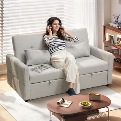 OEM Homcom Canapé Convertible 2 Places Clic-clac 3 En 1 - Lit Gigogne, Dossier Réglable, 158x85x85cm, Marron Clair - Publicité OEM Homcom Canapé Convertible 2 Places Clic-clac 3 En 1 - Lit Gigogne, Dossier Réglable, 158x85x85cm, Marron Clair - Publicité