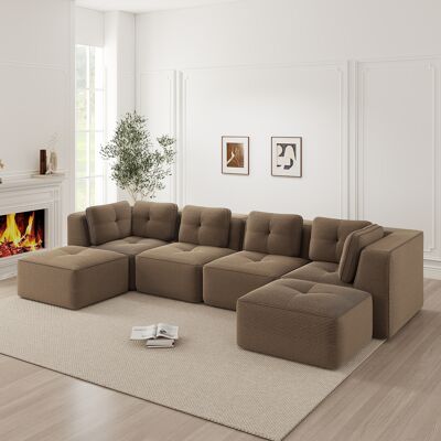 ACKERMAN Canapé De Salon Modulaire Sans Ossature, Canapé D'Angle Modulaire, Canapé En U Avec Pouf, Canapé-lit Profond, Design Antidérapant, Aucun Montage Requis, Marron - Publicité ACKERMAN Canapé De Salon Modulaire Sans Ossature, Canapé D'Angle Modulaire, Canapé En U Avec Pouf, Canapé-lit Profond, Design Antidérapant, Aucun Montage Requis, Marron - Publicité