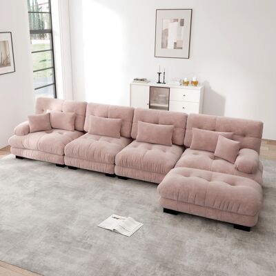 ALLAUVE Canapé En L Modulaire Pour Salon, 4 Places Confortable Nuage Avec Pouf Mobile, Combinaison Diy, Chenille Rose - Publicité ALLAUVE Canapé En L Modulaire Pour Salon, 4 Places Confortable Nuage Avec Pouf Mobile, Combinaison Diy, Chenille Rose - Publicité