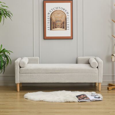 ACKERMAN Tabouret De Rangement En Velours Avec Accoudoirs, Dossier Et 2 Coussins Roulants, Pour Salon, Entrée Et Chambre, Gris - Publicité ACKERMAN Tabouret De Rangement En Velours Avec Accoudoirs, Dossier Et 2 Coussins Roulants, Pour Salon, Entrée Et Chambre, Gris - Publicité