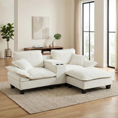 OEM Canapé D'Angle Modulable En Forme De Nuage, Design Voilier En L, Avec Porte-gobelets, Espace De Rangement, Ports Usb, Repose-pieds Et Deux Coussins, En Tissu Chenille, - Publicité OEM Canapé D'Angle Modulable En Forme De Nuage, Design Voilier En L, Avec Porte-gobelets, Espace De Rangement, Ports Usb, Repose-pieds Et Deux Coussins, En Tissu Chenille, - Publicité