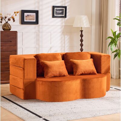 BEAOK Canapé Convertible De Sol En Tissu Peluche Orange, Futon Pliable Avec 4 Coussins, Mousse Haute Densité - Publicité BEAOK Canapé Convertible De Sol En Tissu Peluche Orange, Futon Pliable Avec 4 Coussins, Mousse Haute Densité - Publicité