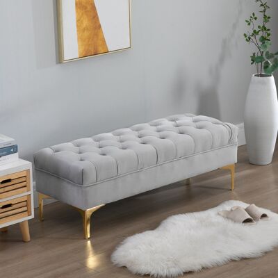 OEM Homcom Banc Banquette Capitonné (118x45x42cm) - Style Classique Chic, Piètement Métal Doré, Velours Gris Clair - Publicité OEM Homcom Banc Banquette Capitonné (118x45x42cm) - Style Classique Chic, Piètement Métal Doré, Velours Gris Clair - Publicité