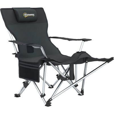 ARRIGONI Chaise De Camping Pliante Fauteuil De Pêche Avec Repose-pied Amovible, Appui-tête, Porte-gobelet, Sac De Transport Noir - Publicité ARRIGONI Chaise De Camping Pliante Fauteuil De Pêche Avec Repose-pied Amovible, Appui-tête, Porte-gobelet, Sac De Transport Noir - Publicité