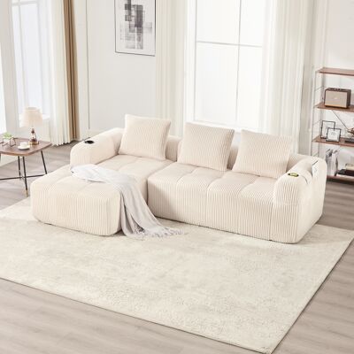 DEVOKO Canapé Compact Velours Côtelé, Doux Et Modulaire, Poche Latérale, Porte-gobelet, 3 Coussins, Idéal Pour Salon Et Bureau. Beige - Publicité DEVOKO Canapé Compact Velours Côtelé, Doux Et Modulaire, Poche Latérale, Porte-gobelet, 3 Coussins, Idéal Pour Salon Et Bureau. Beige - Publicité