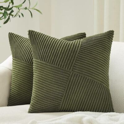 OEM Lot De 2 Housses De Coussin Décoratives Vert Olive 45 X 45 Cm Pour Canapé-lit Boho Home Decor Doux Velours Côtelé Patchwork Motif À Rayures Moulin À Vent Texturé - Publicité OEM Lot De 2 Housses De Coussin Décoratives Vert Olive 45 X 45 Cm Pour Canapé-lit Boho Home Decor Doux Velours Côtelé Patchwork Motif À Rayures Moulin À Vent Texturé - Publicité