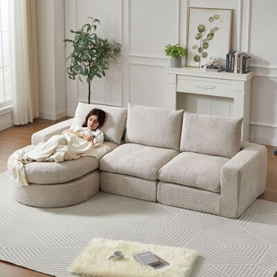 ACKERMAN Canapé En Chenille Avec Éléments Incurvés Et Méridienne, Entièrement Compressé Et Sans Structure, Canapé D'Angle Modulable Avec Méridienne En L, Canapé En Mousse Compressée, Aucun Assemblage Requis - Publicité ACKERMAN Canapé En Chenille Avec Éléments Incurvés Et Méridienne, Entièrement Compressé Et Sans Structure, Canapé D'Angle Modulable Avec Méridienne En L, Canapé En Mousse Compressée, Aucun Assemblage Requis - Publicité