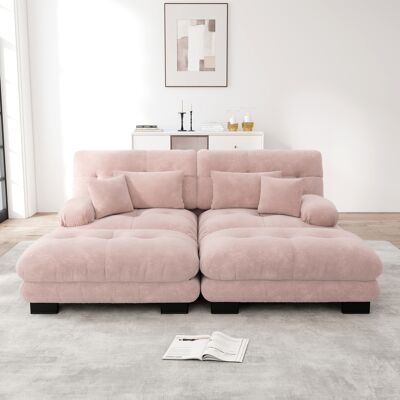 DEVOKO Canapé Nuage D'Angle Pour Salon, Double Chenille Avec 2 Coussins Lombaires Et 2 Décoratifs, Accoudoirs Larges Et 2 Poufs, Rose Chenille - Publicité DEVOKO Canapé Nuage D'Angle Pour Salon, Double Chenille Avec 2 Coussins Lombaires Et 2 Décoratifs, Accoudoirs Larges Et 2 Poufs, Rose Chenille - Publicité