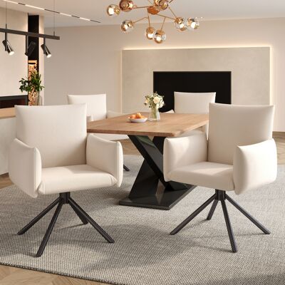 DEVOKO Lot De 4 Fauteuils À Manger Rembourrés, Pivotants 360°, Pieds Métal, Soutien Lombaire, Tissu Lin Beige, Pour Salon, Chambre Et Bureau - Publicité DEVOKO Lot De 4 Fauteuils À Manger Rembourrés, Pivotants 360°, Pieds Métal, Soutien Lombaire, Tissu Lin Beige, Pour Salon, Chambre Et Bureau - Publicité