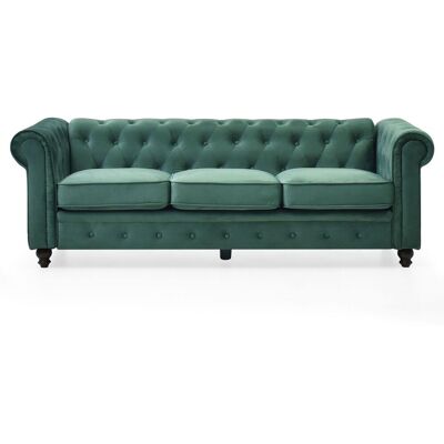 MENZZO Grand Canapé 3 Places Chesterfield Velours Vert - Publicité MENZZO Grand Canapé 3 Places Chesterfield Velours Vert - Publicité