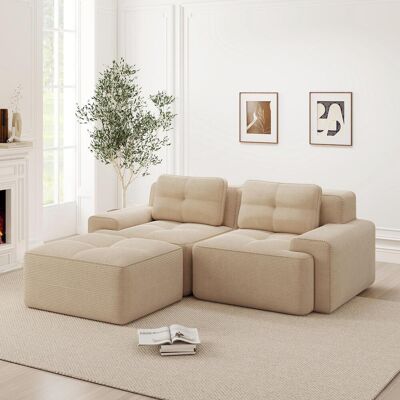 OEM Canapé Modulable Sans Structure Apparente, Canapé D'Angle Moderne En L Pour Salon Avec Assise Profonde, Canapé Confortable En Velours Côtelé Avec Pouf, Canapé-lit Deux Places Capitonné, Beige - Publicité OEM Canapé Modulable Sans Structure Apparente, Canapé D'Angle Moderne En L Pour Salon Avec Assise Profonde, Canapé Confortable En Velours Côtelé Avec Pouf, Canapé-lit Deux Places Capitonné, Beige - Publicité