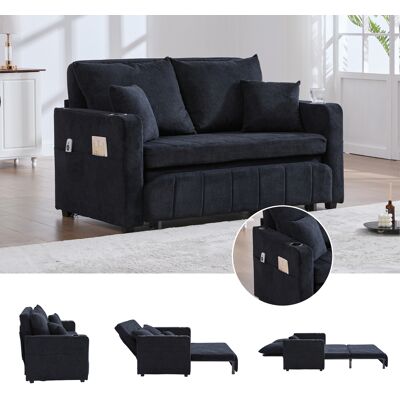ACKERMAN Canapé Multifonctionnel En Tissu, Canapé-lit Extensible, Utilisable Comme Canapé Ou Lit, Avec Poches De Rangement Sur Les Accoudoirs, Fonction De Charge Usb Et Porte-gobelets (chenille Noire) - Publicité ACKERMAN Canapé Multifonctionnel En Tissu, Canapé-lit Extensible, Utilisable Comme Canapé Ou Lit, Avec Poches De Rangement Sur Les Accoudoirs, Fonction De Charge Usb Et Porte-gobelets (chenille Noire) - Publicité