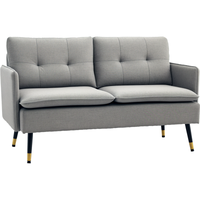 DEVOKO Canapé 2 Places Tissu Effet Lin Accoudoirs Coussins Pieds Acier Salon Bureau 139x68x80 Cm, Gris - Publicité DEVOKO Canapé 2 Places Tissu Effet Lin Accoudoirs Coussins Pieds Acier Salon Bureau 139x68x80 Cm, Gris - Publicité