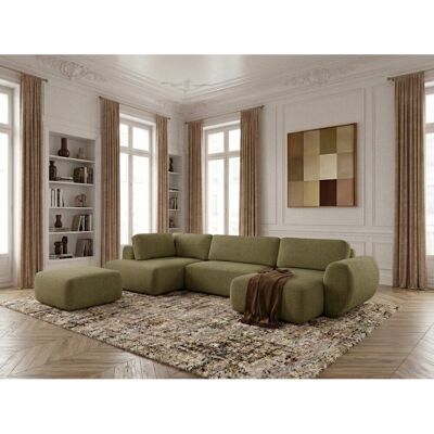 Bobochic - Canapé Panoramique Convertible Coffre Denise Tissu Texturé Avec Pouf Angle Droit Vert - Publicité Bobochic - Canapé Panoramique Convertible Coffre Denise Tissu Texturé Avec Pouf Angle Droit Vert - Publicité