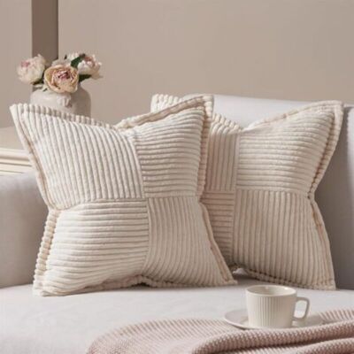 URSUS Housse De Coussin 45x45 Beige En Velours Côtelé À Rayures Croisés Housse Coussin Canapé Decoratif Pour Salon De Jardin Chambre D'Enfant, Aesthetic Bohème, Lot De 2 - Publicité URSUS Housse De Coussin 45x45 Beige En Velours Côtelé À Rayures Croisés Housse Coussin Canapé Decoratif Pour Salon De Jardin Chambre D'Enfant, Aesthetic Bohème, Lot De 2 - Publicité