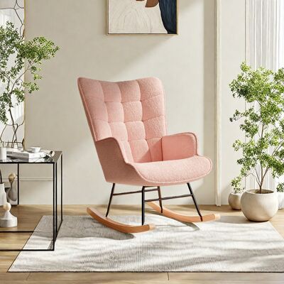 PLCNN Fauteuil À Bascule Rose À Dossier Haut Et Motif À Carreaux - 75 X 68 X 92 - Pieds En Bois–molleton - Mousse Haute Densité - Style Moderne/scandinave - Publicité PLCNN Fauteuil À Bascule Rose À Dossier Haut Et Motif À Carreaux - 75 X 68 X 92 - Pieds En Bois–molleton - Mousse Haute Densité - Style Moderne/scandinave - Publicité