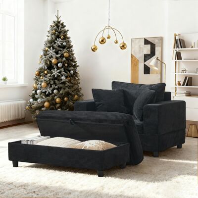 LEMONBEST Canapé Convertible-méridienne Noire Avec Repose-pieds De Rangement, Canapé Lounge Avec 3 Coussins Pour Salon, Chambre Ou Espace Détente - Publicité LEMONBEST Canapé Convertible-méridienne Noire Avec Repose-pieds De Rangement, Canapé Lounge Avec 3 Coussins Pour Salon, Chambre Ou Espace Détente - Publicité