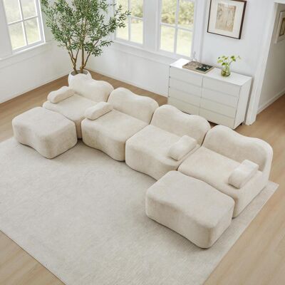 OEM Ce Canapé D'Angle Modulable Quatre Places En Forme De U, Sans Structure Apparente, Est Livré Avec Deux Poufs. Il Présente Un Design Ondulé, Un Rembourrage En Mousse Haute Densité 32d, - Publicité OEM Ce Canapé D'Angle Modulable Quatre Places En Forme De U, Sans Structure Apparente, Est Livré Avec Deux Poufs. Il Présente Un Design Ondulé, Un Rembourrage En Mousse Haute Densité 32d, - Publicité