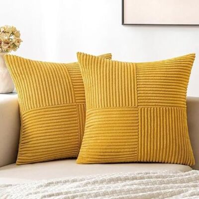 ABYSSE Lot De 4 Housses De Coussin 45 X 45 Cm - En Velours Côtelé - Style Bohème - Aspect Esthétique - Convient Pour Canapé, Chambre À Coucher, Salon - Jaune Vif - Publicité ABYSSE Lot De 4 Housses De Coussin 45 X 45 Cm - En Velours Côtelé - Style Bohème - Aspect Esthétique - Convient Pour Canapé, Chambre À Coucher, Salon - Jaune Vif - Publicité