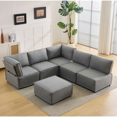 BEAOK Canapé D’angle Modulaire Convertible En Tissu Gris Clair, Structure En Contreplaqué - Publicité BEAOK Canapé D’angle Modulaire Convertible En Tissu Gris Clair, Structure En Contreplaqué - Publicité