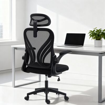 SANMINE HABITAT Chaise Bureau. Fauteuil De Bureau En Maille. Dossier Rabattable. Appui-tête 2d. Accoudoirs Relevables. 73x62x136cm. Noir - Publicité SANMINE HABITAT Chaise Bureau. Fauteuil De Bureau En Maille. Dossier Rabattable. Appui-tête 2d. Accoudoirs Relevables. 73x62x136cm. Noir - Publicité