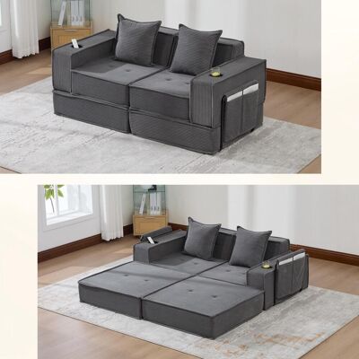 OEM Canapé-lit Moderne Deux Places Avec Un Confortable Canapé En Tissu Et Deux Coussins. Un Pouf Décoratif Élégant Avec Rangement Latéral Et Porte-gobelets, Idéal Pour Les Coins Lecture, Les Salles De Jeu - Publicité OEM Canapé-lit Moderne Deux Places Avec Un Confortable Canapé En Tissu Et Deux Coussins. Un Pouf Décoratif Élégant Avec Rangement Latéral Et Porte-gobelets, Idéal Pour Les Coins Lecture, Les Salles De Jeu - Publicité