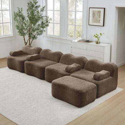 OEM Ce Canapé D'Angle Modulable Quatre Places Sans Structure Est Livré Avec Un Repose-pieds. Son Design Ondulé, Son Rembourrage En Mousse Haute Densité 32d, - Publicité OEM Ce Canapé D'Angle Modulable Quatre Places Sans Structure Est Livré Avec Un Repose-pieds. Son Design Ondulé, Son Rembourrage En Mousse Haute Densité 32d, - Publicité