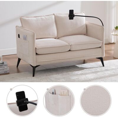 OEM Canapé Deux Places Moderne, Petit Canapé En Tissu, Fauteuil Avec Espace De Rangement, Poches Latérales + Support De Téléphone Portable Réglable, Convient Pour Le Salon/la Chambre/le Balcon (chenille B - Publicité OEM Canapé Deux Places Moderne, Petit Canapé En Tissu, Fauteuil Avec Espace De Rangement, Poches Latérales + Support De Téléphone Portable Réglable, Convient Pour Le Salon/la Chambre/le Balcon (chenille B - Publicité
