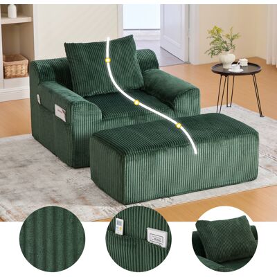 ACKERMAN Grand Fauteuil En Velours Côtelé Avec Repose-pieds, Poches Latérales Et Coussins, Emballé Individuellement, Sans Ossature, Capitonné Moelleux, Sans Montage, Idéal Pour Détente Ou Lecture (vert Foncé C - Publicité ACKERMAN Grand Fauteuil En Velours Côtelé Avec Repose-pieds, Poches Latérales Et Coussins, Emballé Individuellement, Sans Ossature, Capitonné Moelleux, Sans Montage, Idéal Pour Détente Ou Lecture (vert Foncé C - Publicité