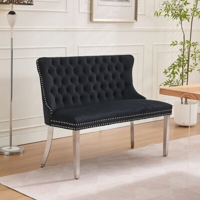 DEVOKO Banc Double Velours 2 Places, Touffé Boutons, Dossier Aileté, Pieds Acier Inoxydable Argenté, Style Mid Century Modern, Noir - Publicité DEVOKO Banc Double Velours 2 Places, Touffé Boutons, Dossier Aileté, Pieds Acier Inoxydable Argenté, Style Mid Century Modern, Noir - Publicité