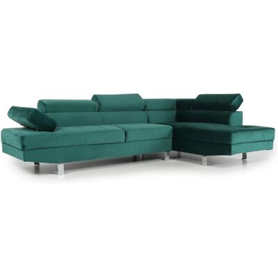 MENZZO Canapé D'Angle Avec Têtières Relevables Alfa Velours Vert - Publicité MENZZO Canapé D'Angle Avec Têtières Relevables Alfa Velours Vert - Publicité
