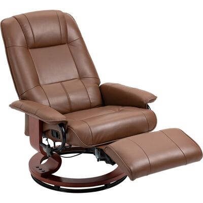 OEM Fauteuil Relax Inclinable Repose-pieds Réglable Pivotant 360° Piètement Bois Revêtement Synthétique Marron - Publicité OEM Fauteuil Relax Inclinable Repose-pieds Réglable Pivotant 360° Piètement Bois Revêtement Synthétique Marron - Publicité