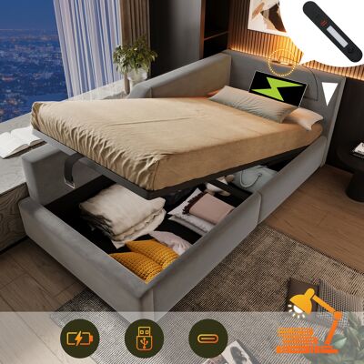 ACKERMAN Lit De Jour Capitonné 90x190cm, Canapé-lit Avec Rangement Hydraulique, Lampe De Lecture Et Port Usb-c, Lit Enfant, Lit Ado, Sommier À Lattes En Bois, Velours, Gris - Publicité ACKERMAN Lit De Jour Capitonné 90x190cm, Canapé-lit Avec Rangement Hydraulique, Lampe De Lecture Et Port Usb-c, Lit Enfant, Lit Ado, Sommier À Lattes En Bois, Velours, Gris - Publicité